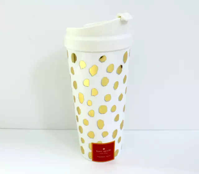 kate spade Gold Flamingo Dot Travel Thermal Tumbler Mug 16 oz