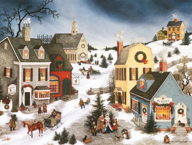 LANG -"Caroling in the Village", Boxed Christmas Cards, Artwork by Linda Nels...