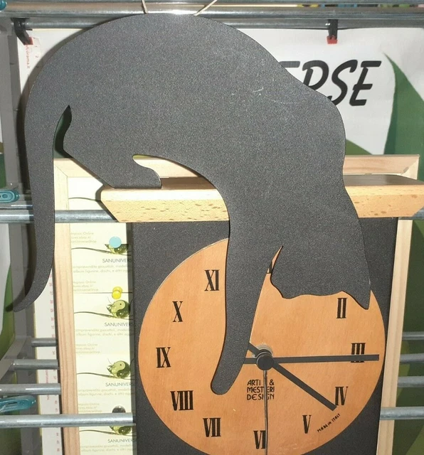 OROLOGIO ORIGINAL MADE ITALY ARTI E MESTIERI DESIGN CLOCK,GATTO CAT e UCCELLINO