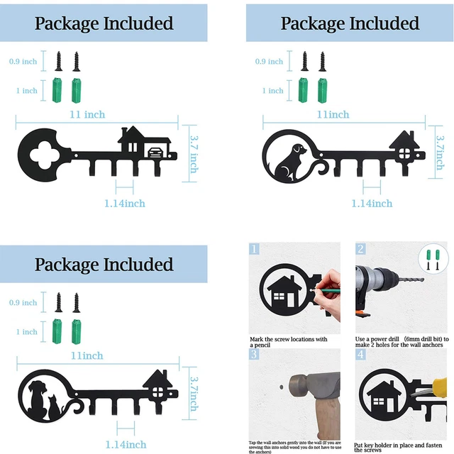 Wall Mounted Iron Key Holder with 4 Key Hooks Organizer for car or house keys 8