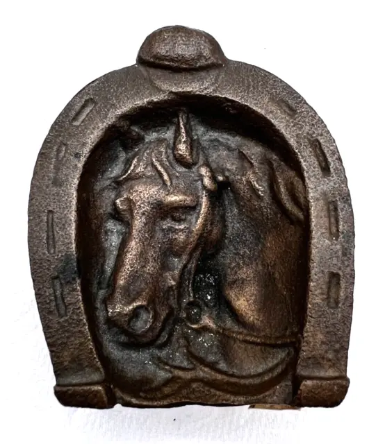Brownstone horseshoe jockey cap figure a horse inside 3 3/4 inch piece