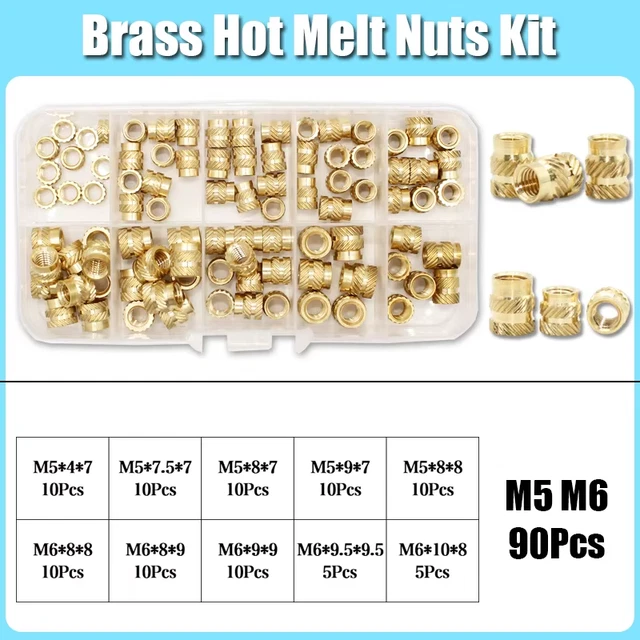 M2 M3 M4 M5 M6 M8 Brass Heat Insert Nut Assortment Set Hot Melt Knurled ...