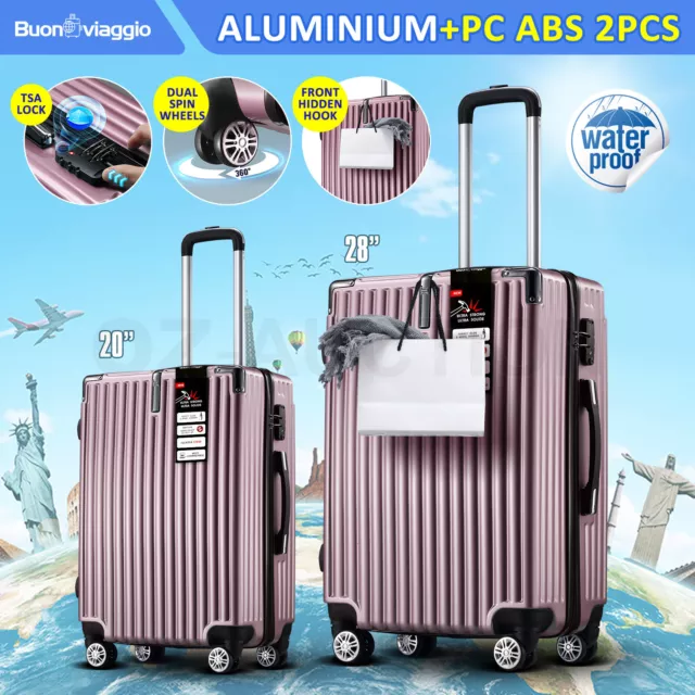 2PCS Luggage Suitcase Trolley Set TSA Hard Case Travel Storage Bag Rose Gold