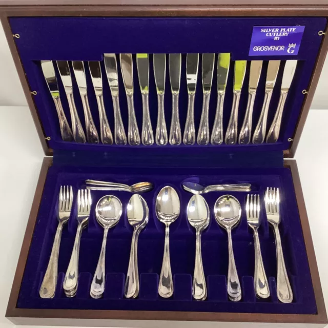 Grosvenor Silver Plated 57 Pce Cutlery Set In Solid Wooden Canteen (H1) NS#8738