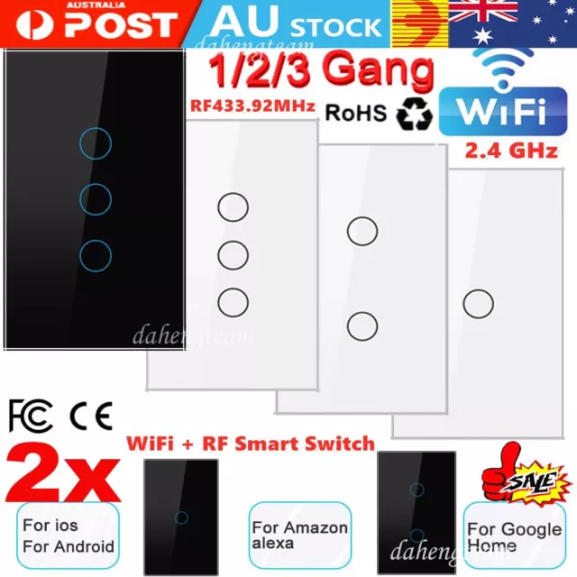 WiFi Switch Smart Home Touch RF Light Wall Panel For Alexa For Google 3/2/1 Gang