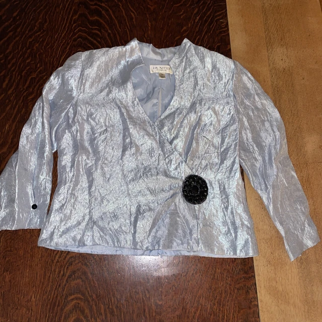 J.R. Nites By Carol Lin rear Zip Evening Blazer Top Womens 14 Light Blue