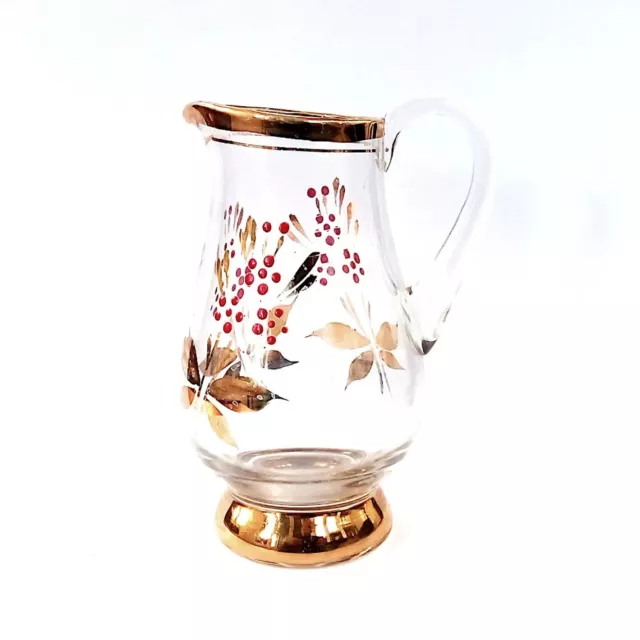 Romanian glass jug hand painted jug red & gold floral pattern milk pitcher