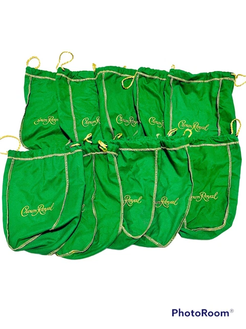 Crown Royal Green Apple Gold Draw String Bags 1 Liter 750 ML Lot X 10 Bags
