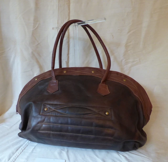 VINTAGE sac doubles anses demi-lune 100% CUIR Marron  Bon état