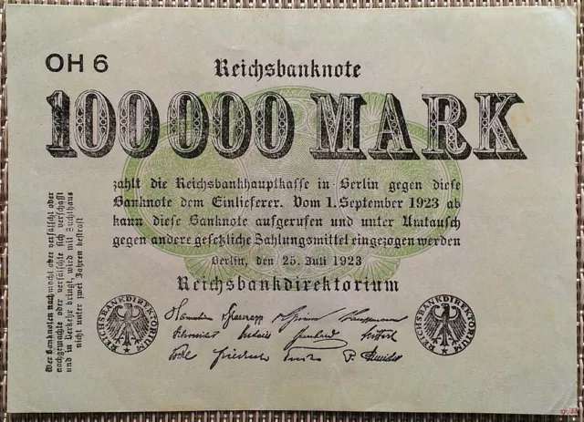 100.000 Mark Reichsbanknote Geldschein Deutschland 1923, VF- XF °