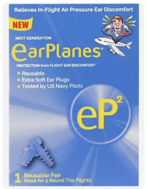 EarPlanes EP2 Ultra-Reusable Earplugs, Airplane Pressure 2 Count (Pack of 1)