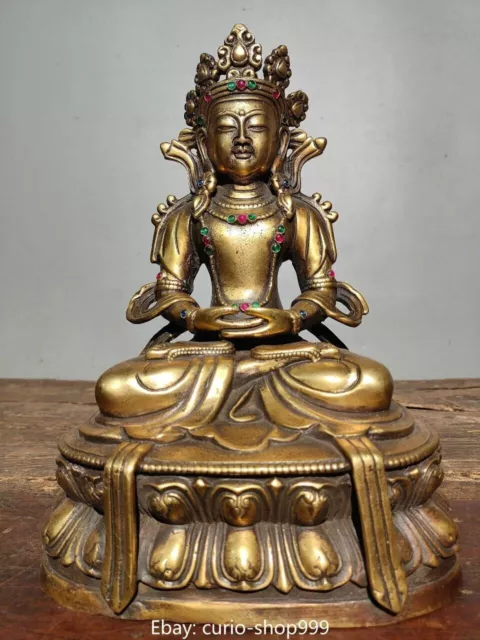 10.6" Tibet Bronze Gems Buddhism Seat Kwan-yin Guanyin Quan Yin Goddess Statue