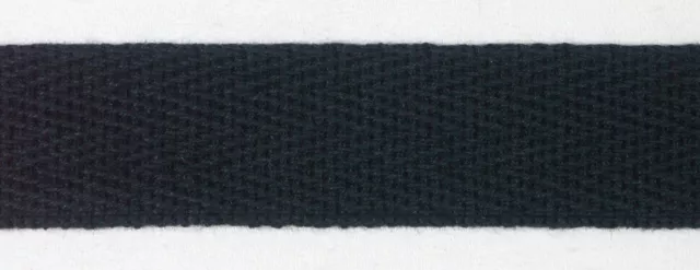 20mm x 5 metres Black 100% Cotton Herringbone Webbing 739301531349 NEW