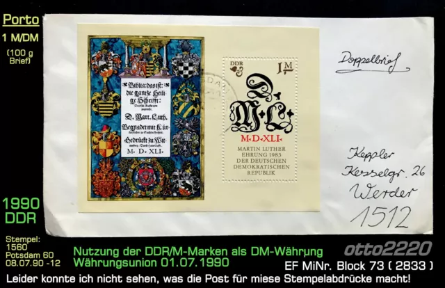 DDR 1990, Brief, EF MiNr. Block 73 (2833); "500. Geburtstag von Martin Luther"