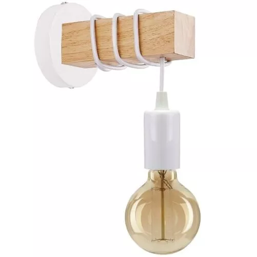 Retro Vintage Industrial Madera Candelabro de Pared Luz Loft Blanco Lámpara Fijo