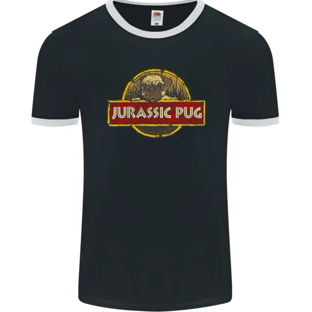 Jurassic Pug Funny Dog Movie Parody Mens Ringer T-Shirt FotL