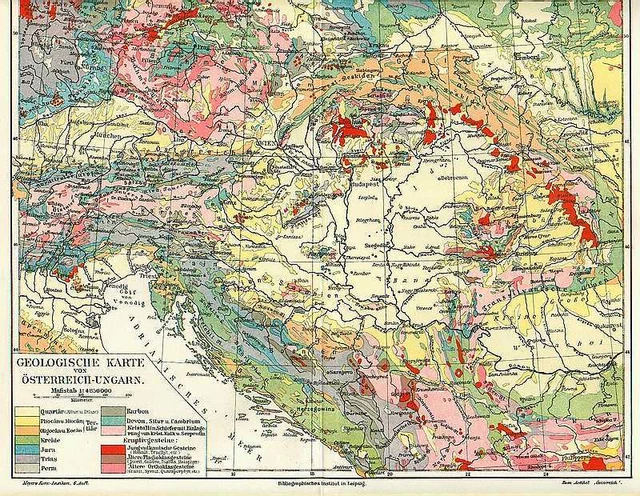 GEOLOGISCHE KARTE ÖSTERREICH-UNGARN Geologie KARTE 1905 Alpen Karpaten