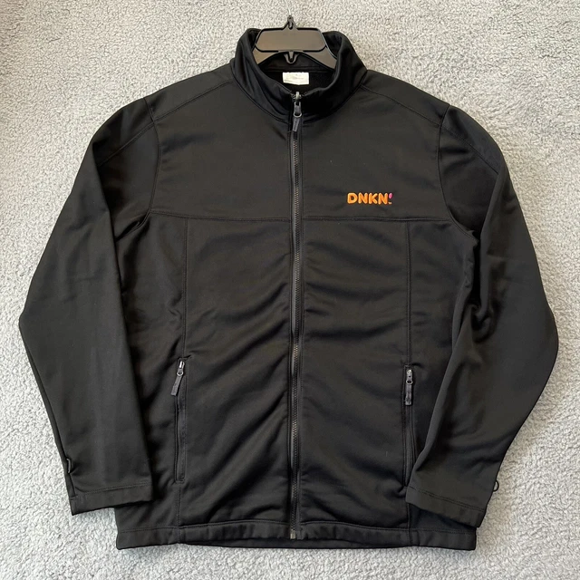 Dunkin Donuts Jacket Mens Medium Black Full Zip Fleece Lined Employee Logo 1750