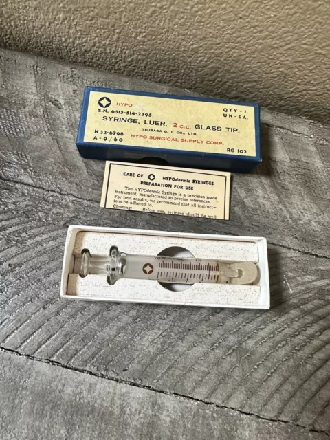 Vintage Hypo Surgical Supply Corp - Glass 2cc Luer Syringe w/ Box 2