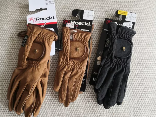 Roeckl Roeck Sports Grip riding gloves supple & breathable. brown size 6 or 9.5