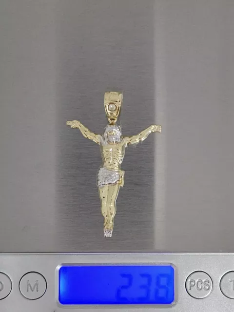 Men's Diamond Cut Crucifix Jesus Body Pendant Charm Real 10K Yellow Gold 2.38g