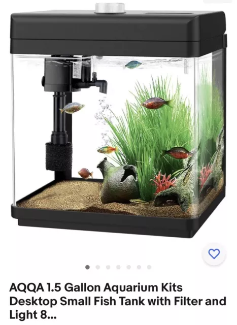 AQQA 1.5 Gallon Aquarium Kits Desktop Small Fish Tank with Filter and Light 8...