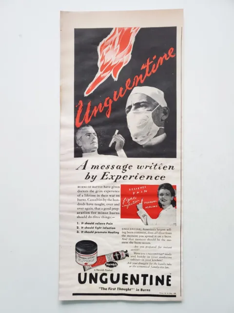 Norwich Unguentine Ointment Doctors Flame Burn Preparation 1944 Vintage Print Ad