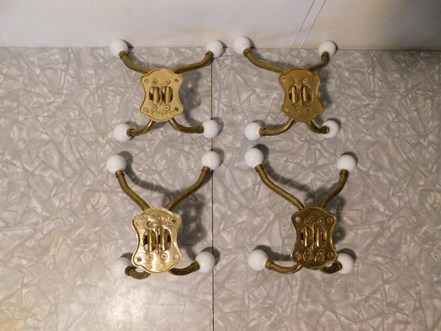 solid brass double coat hooks with white glass ball ends 3