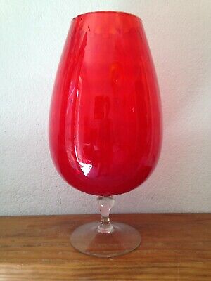 Grand Vase verre  Rouge H35 cm / Design italien vintage retro Murano