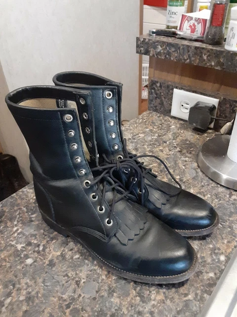 Justin Diamond J Black Leather Laceup Roper Boots Womens  Vintage Size 6.5