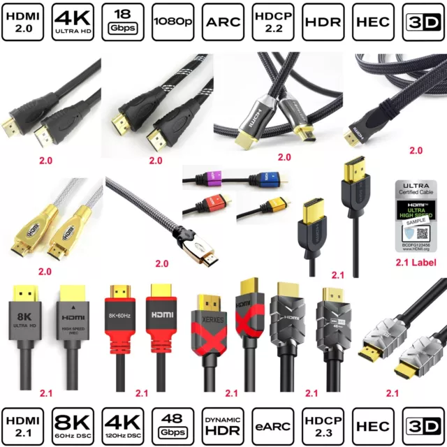 Premium 8K 4K HDMI Cable V2.1 V2.0 Ultra HD 3D HEC ARC High Speed PS5 4 XBox X 1