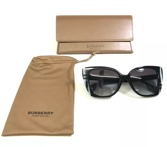 Burberry Sunglasses B4393 4051/8G Black Gray Nova Check Thick Rim Cat Eye Frames