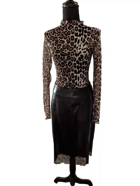 Gucci Tom Ford 1999 Leather & Fur Skirt New 38 4K