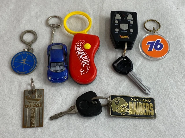 7 vintage keychain car fob toy lot Hot Wheels Adidas 76 junk drawer rare MORE