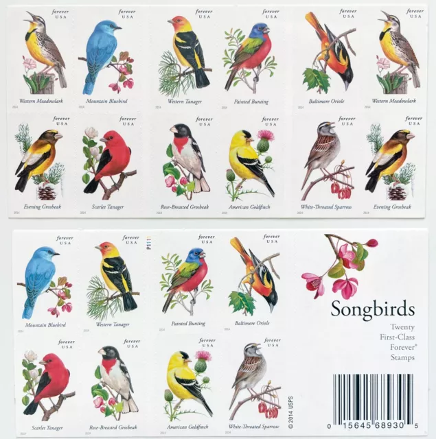 US # 4891b SONGBIRDS (2014) - Booklet Pane of 20 Forever Stamps, NEW MNH 2