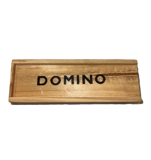 Altes Domino Spiel kpl. 28 Steine Orig. Holz Box-Drachen Motiv auf Rückseite TOP