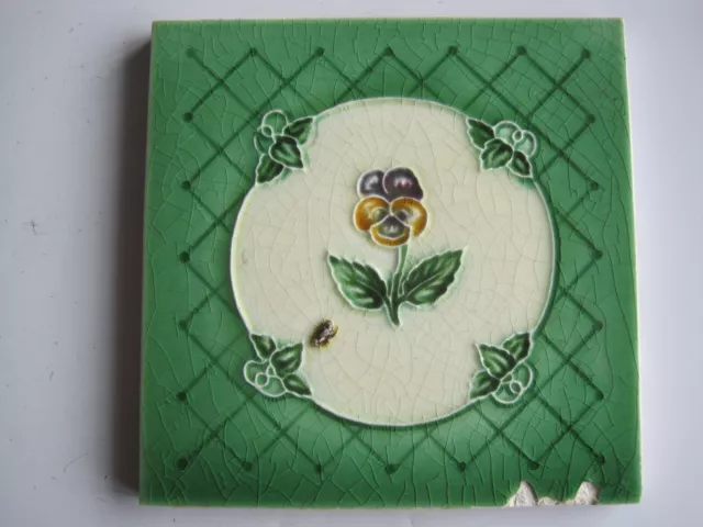 Antique 6" Art Nouveau Corn Bros Tile - Pansy C1898 - 1904