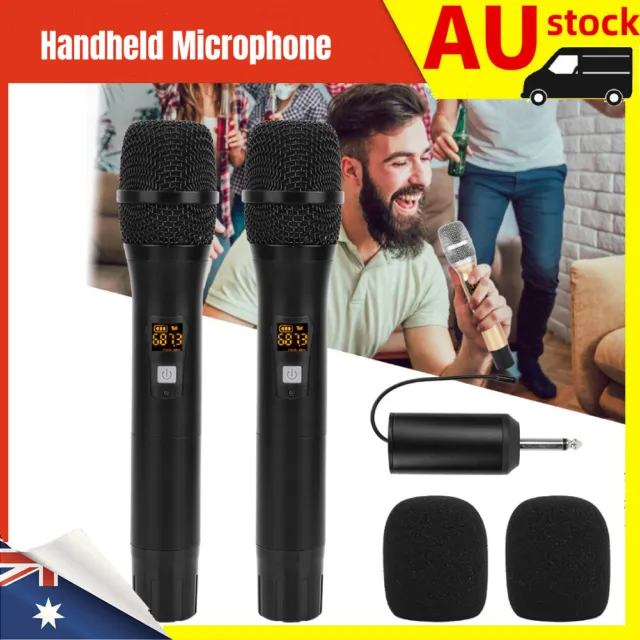 2X Wireless Microphone Handheld Cordless UHF Dynamic Mic System Karaoke Receiver