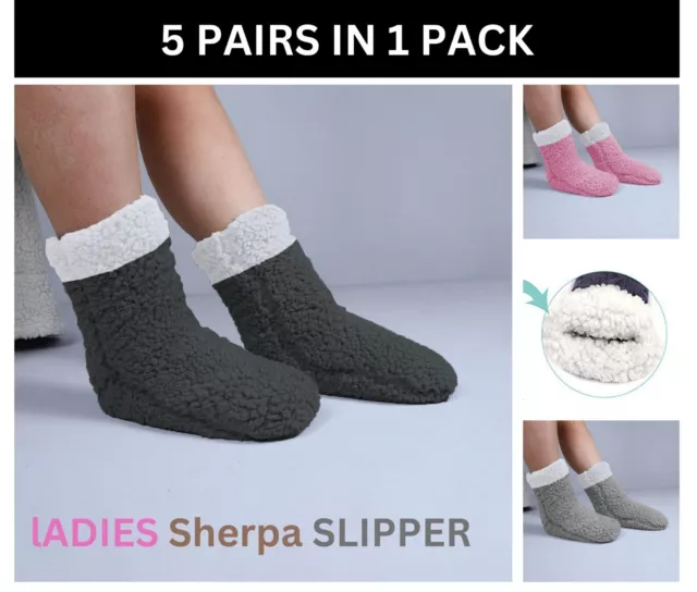5 Pairs Sherpa Fleece Floor Socks Warm Fluffy Slipper Non Slip Random Color