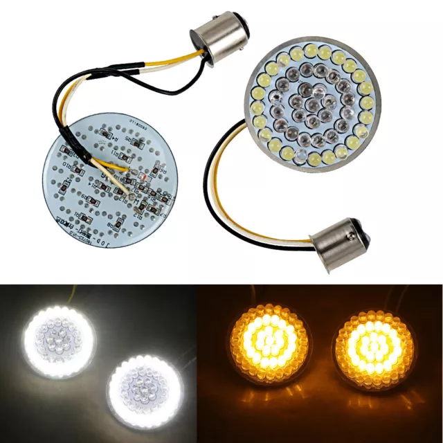 2x LED Motorbike Turn Signal Indicator Lights SMD 1157 Amber + White For Harley