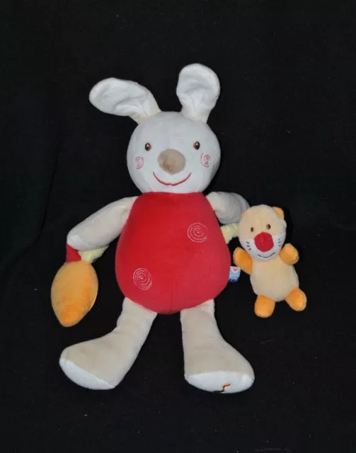 Peluche doudou lapin SUCRE D'ORGE chat carotte miroir pouet grelot 25/32 cm TTBE