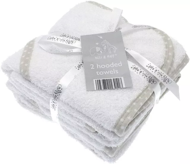 2 Elli And Raff White Hooded Bath Towels Newborn Baby Shower Wrap Boy Girl