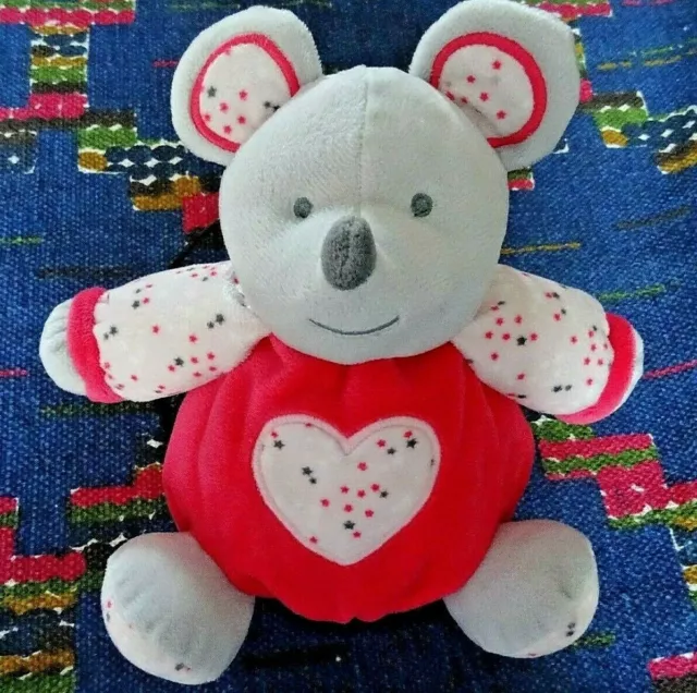 Db/   Doudou Peluche Souris Grise Obaibi Rose Coeur Blanc Etoile Grelot Kom 9