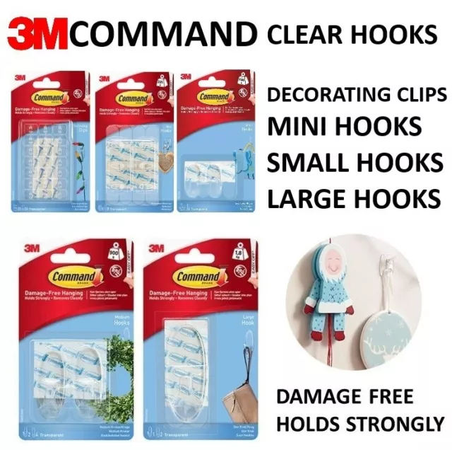 3M COMMAND Strips & Hooks Damage Free Picture/Poster Hanging, Small Medium  Large