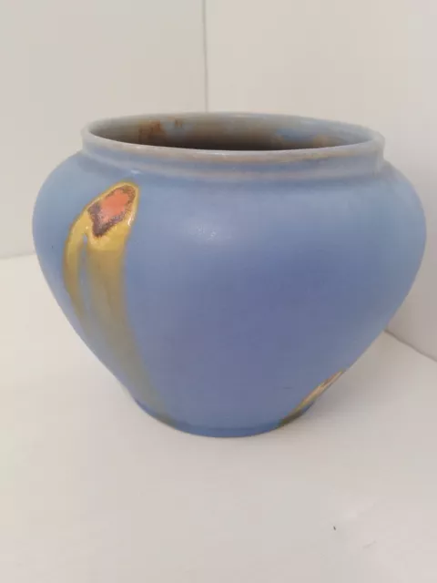 Belgium Art Deco Thulin Faience Blue Ochre Vase No.9051 -11.5cmH x 11cmRim D