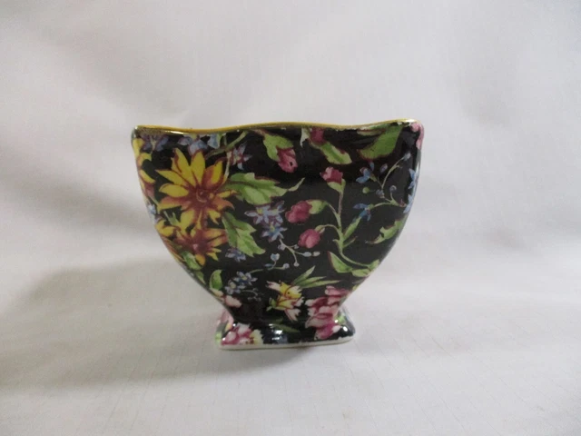Vtg. Royal Winton Grimwades Nantwich Black Chintz Sugar/Creamer Bowls 2