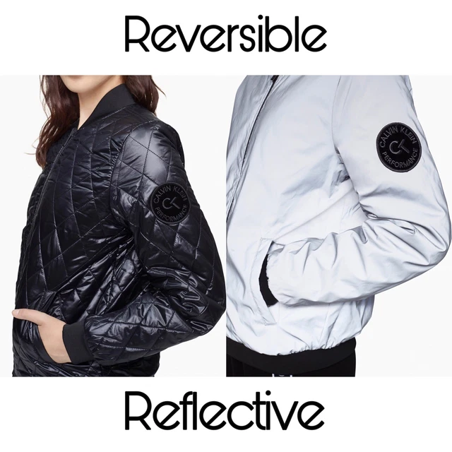 CALVIN KLEIN PERFORMANCE Reversible Quilted Bomber Jacket Black Reflective Large 79.99 PicClick