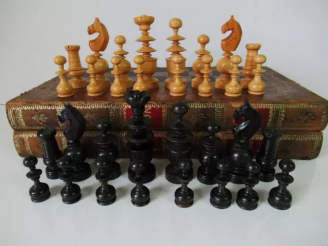 ANTIQUE FRENCH CHESS SET K94mm AND ENGLISH MOROCCAN CHESS BACKGAMMON AND BOARD