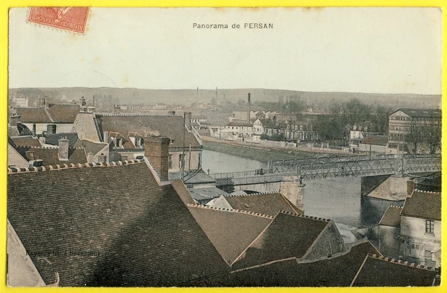 cpa de 1907 Panorama de PERSAN (Val d'Oise) PONT de l'Oise Hauts Fourneaux Usine