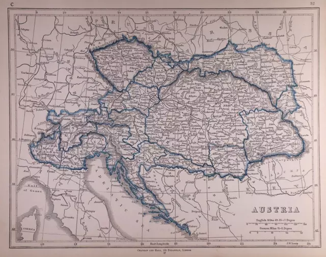 Rare 1853 Map ~ AUSTRIA, BOHEMIA - ADRIATIC SEA - TRANSYLVANIA ~ (9.5x12) -#1596